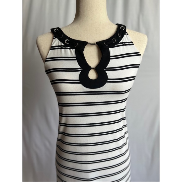 White House Black Market Sleeveless White Dress With Black Stripes - Picture 2 of 6